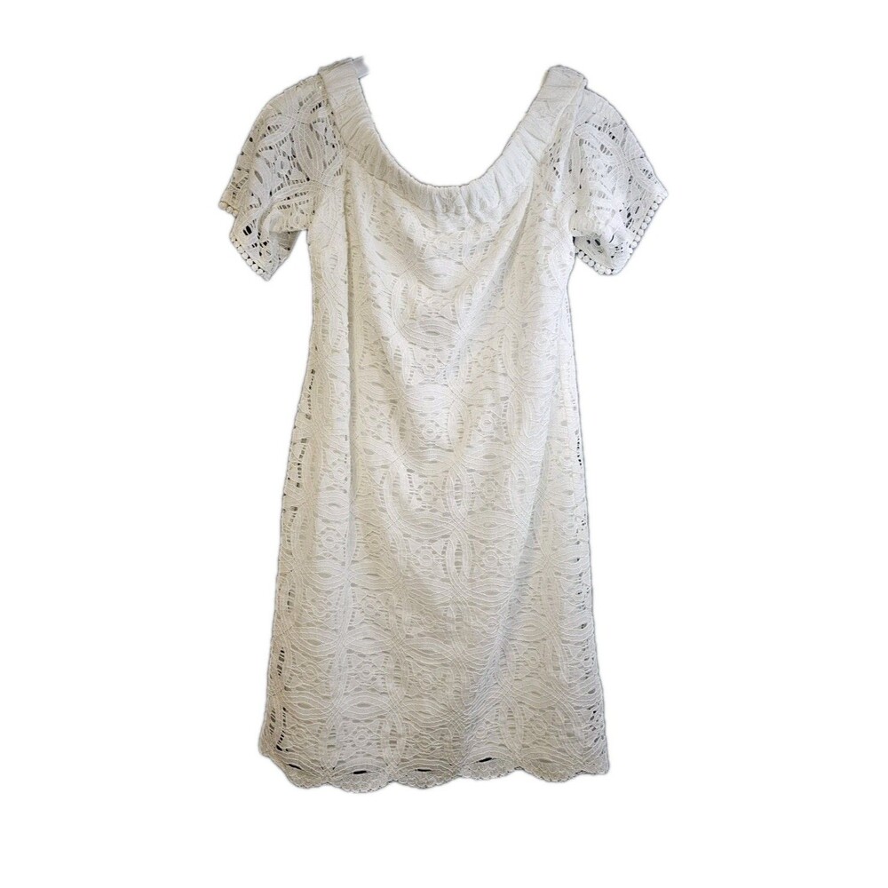 Chico’s NWT White Lace Off Shoulder Dress Boho  Shift Short Sleeve XS 0